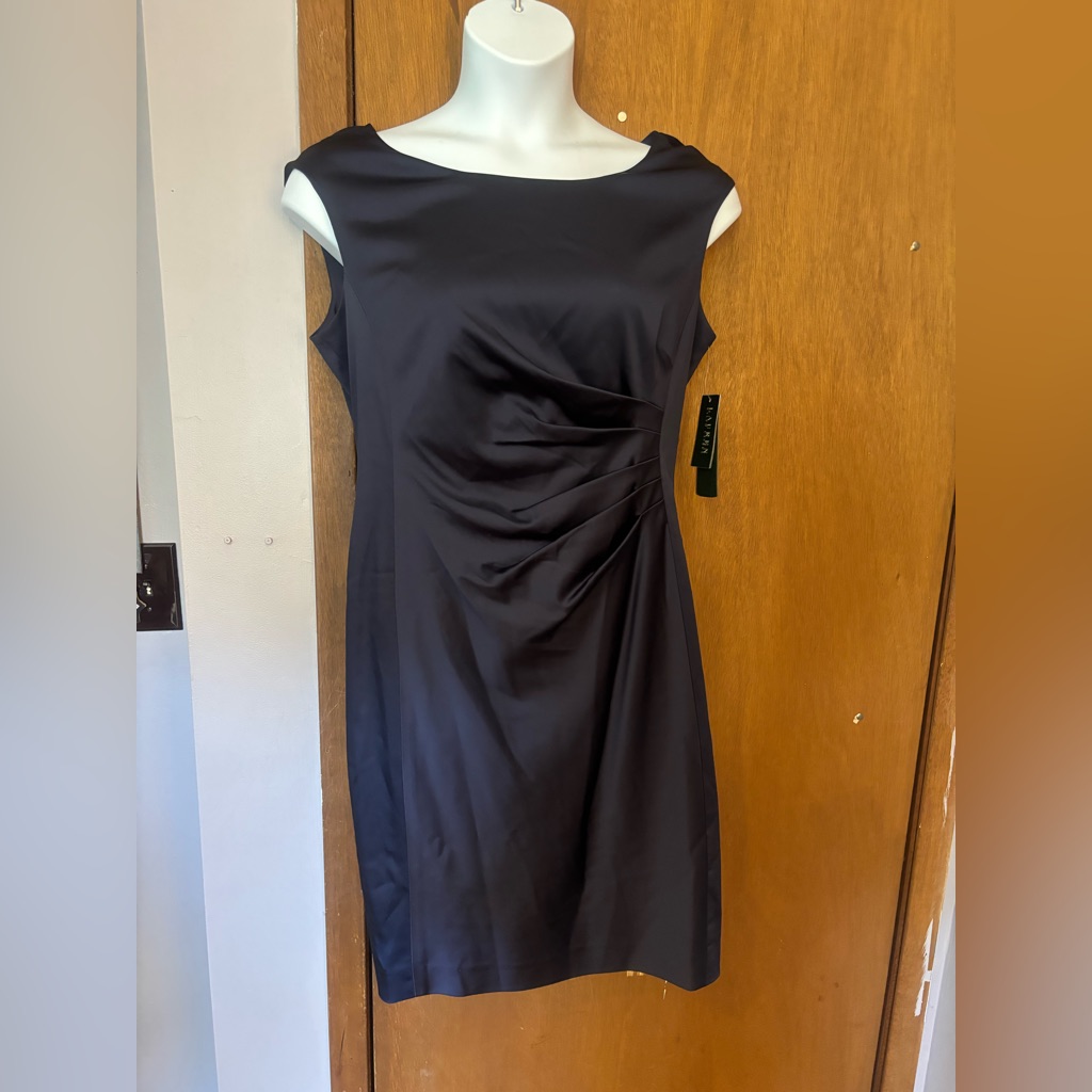 Nwt Ralph Lauren Elegant Black Sleeveless Dress With Ruched Detail